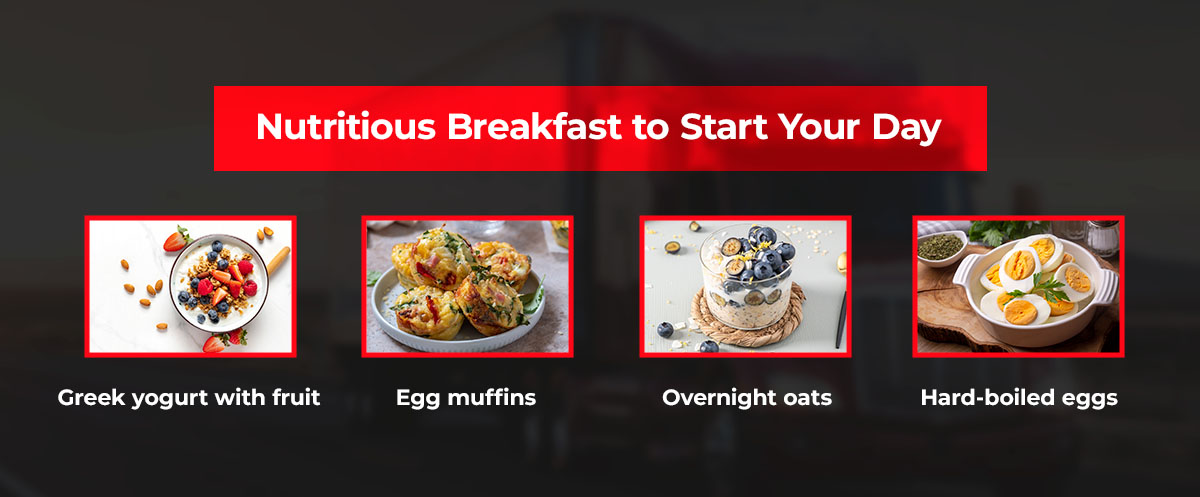 Try out some of these easy meal prep ideas to eat healthy as a truck driver: Greek yogurt with fruit, egg muffins, overnight oats, and hard-boiled eggs.
